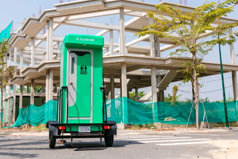 eco-friendly portable toilet with lavender fragrance in use at Melbourne festival