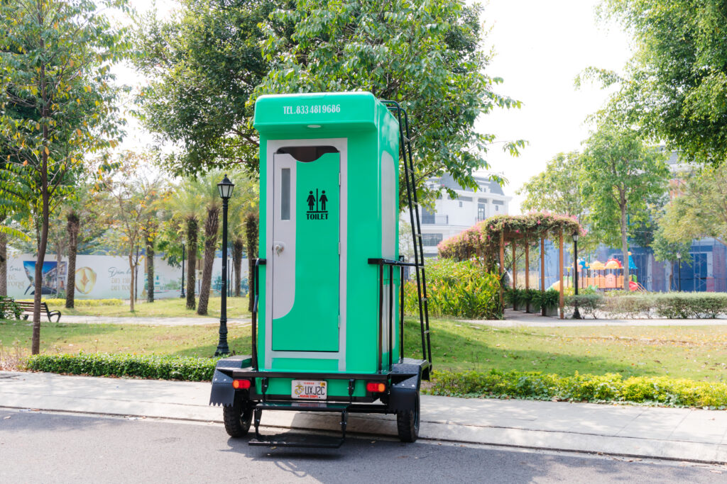 A eco mobile toilet on a trailer