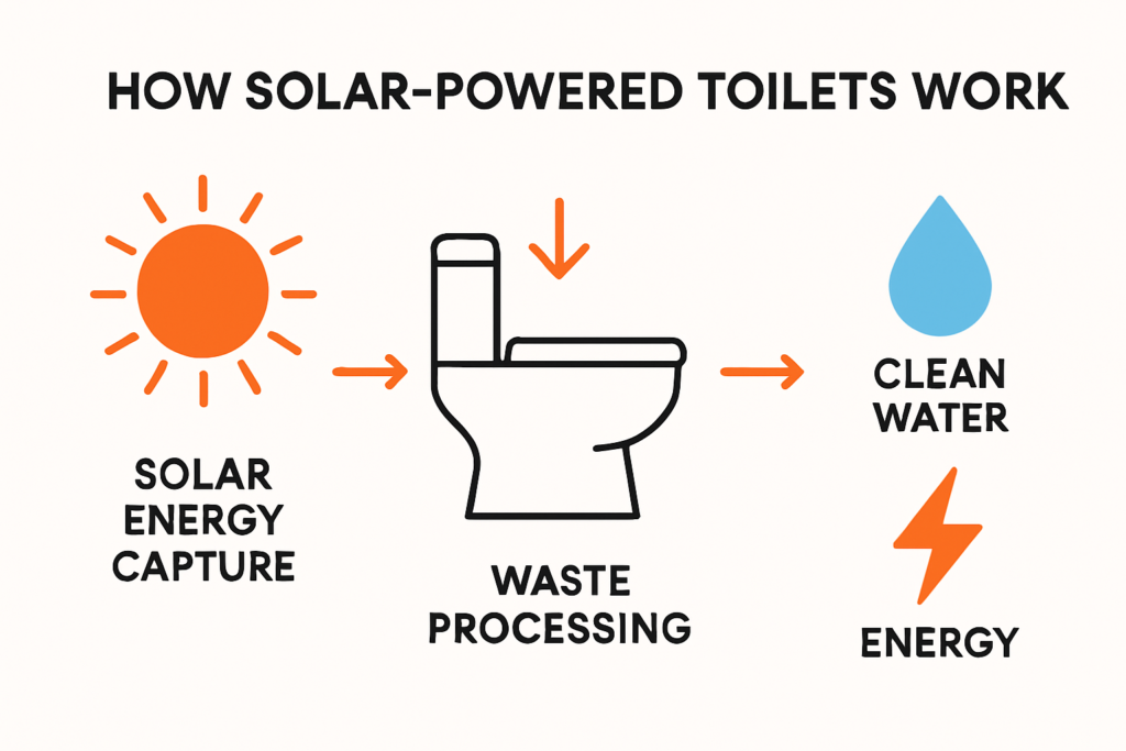 Infographic explaining how solar powered toilets work