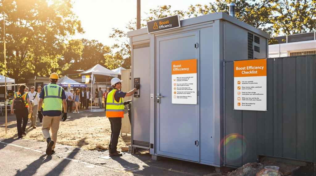 Staff performing maintenance on solar toilet at Australian worksite