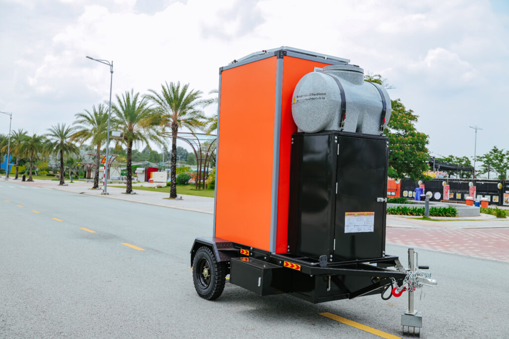 This mobile restroom serves more than 100 people/day