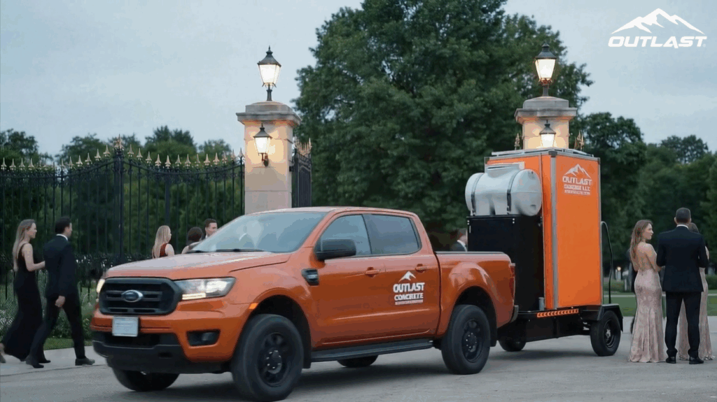 Infographic showing the market share of portable restrooms in New Zealand, with the construction sector having over 50%.