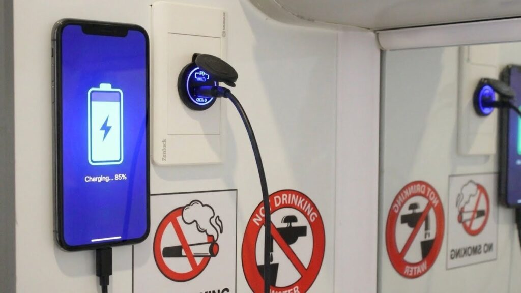 Phone Charging and User Power Amenities in Mobile Restrooms